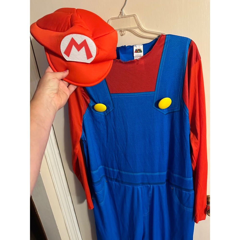 Nintendo Super Mario Bros Costume Men XL Blue Red Jumpsuit Hat 157239-WAL